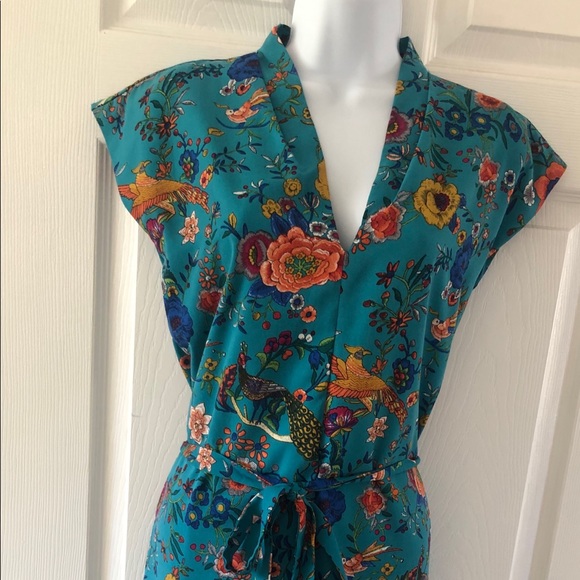 Turquoise Floral Print Tie Dress - Picture 2 of 7
